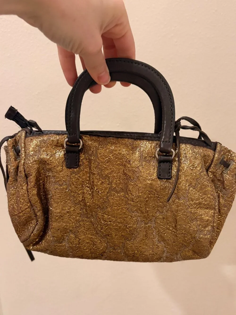 Prada Authentic Vintage Early 2000’s Prada Bronze, Brocade & Leather Handbag - Picture 3 of 6